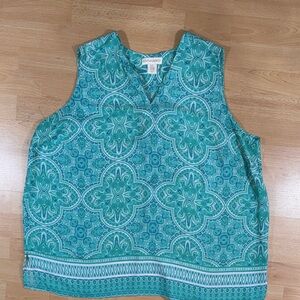 Cynthia Rowley Teal Patterned Sleeveless Blouse